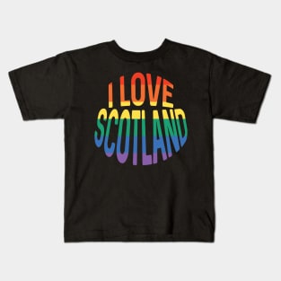 I LOVE SCOTLAND Rainbow Pride Flag Colour Typography Design Kids T-Shirt